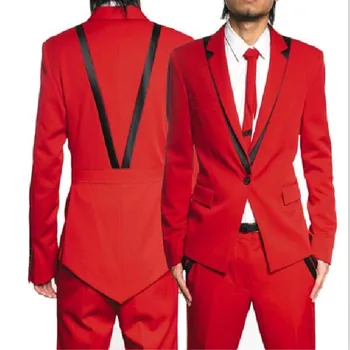 Новейшие дизайны пальто и брюк, модные красные смокинги для жениха, приталенные мужские костюмы для свадьбы, выпускного вечера, вечеринки (куртка + брюки + галстук)
