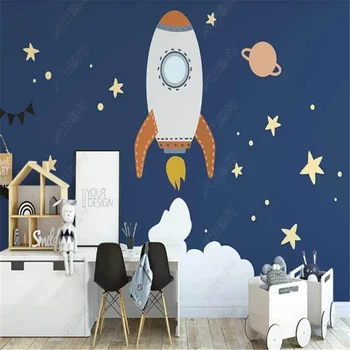 Звездное небо, космический корабль, ракета, Планета, настенные обои для детской комнаты, обои для рабочего стола, домашний декор, papel de parede 3d