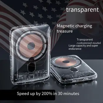 Беспроводной зарядный блок Magsafe с прозрачным магнитным поглощением 22,5 Вт, блок быстрой зарядки 10000 мА, мобильный источник питания