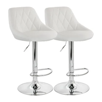 Барный стул Elama с регулируемой высотой и поворотом, белый и хромированный, комплект из 2 предметов