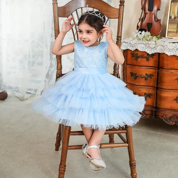 2023 Kids Clothes Sleeveless Multi-layer Gauze Wedding Princess Baby Girl Dress Wedding Prom Gowns платье для девочки нарядное