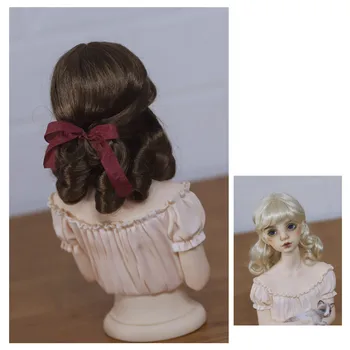 Кукольный парик BJD подходит для размеров 1-3 1-4, милый парик из искусственного мохера, ретро-челка, вьющиеся волосы, аксессуары для кукол