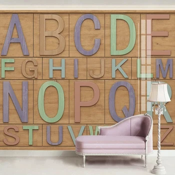 Пользовательские 3D Деревянные английские буквы, настенные обои Для гостиной, Украшение стен Спальни, Обои, Обустройство дома, Фреска