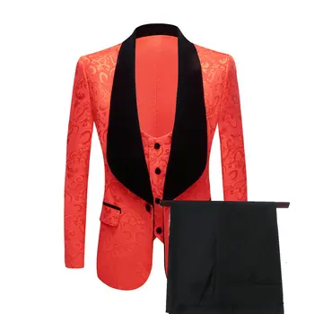 Красивые Красные жаккардовые мужские костюмы для жениха Custome Homme, Последние разработки 2021, Свадебные смокинги, костюмы для выпускного вечера, Блейзер для шафера