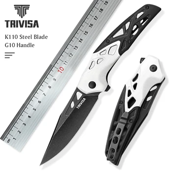 TRIVISA Складной Карманный Нож для Мужчин с Зажимом, Стальное лезвие Stonewash K110 с покрытием 3,74 дюйма, Универсальные Ножи EDC для Кемпинга на открытом воздухе