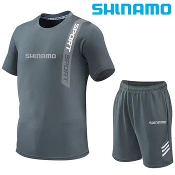 Летняя новая спортивная футболка, шорты, мужская быстросохнущая одежда из ледяного шелка с короткими рукавами, костюм для бега, дышащий костюм для рыбалки на открытом воздухе