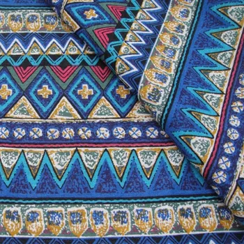 Богемная волна, восточно-средиземноморский стиль, синяя хлопчатобумажная льняная ткань с принтом в этническом стиле, ткани для домашнего декора ручной работы, одежда