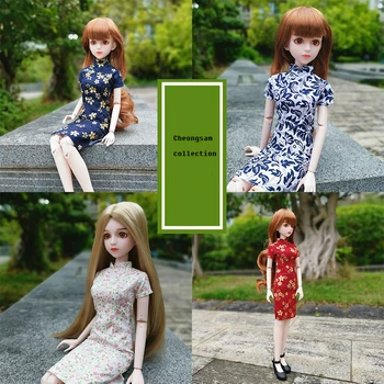 1 / 4Bjd Детское платье для куклы Чонсам в китайском стиле, одежда для девочек