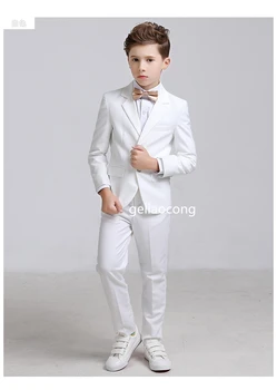 Детский формальный белый / черный костюм с цветочным рисунком для мальчиков, платье для свадебной вечеринки, костюм для выступлений, Детский блейзер, жилет, Брюки, комплект одежды из 2 предметов