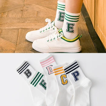 Классические Полосатые короткие носки с буквенным принтом, Модные спортивные Короткие носки для девочек, Милые Носки в стиле Харадзюку, Повседневные женские Хлопковые носки для скейтборда, SOX