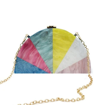 Стильная Акриловая Вечерняя сумочка, Полукруглая Геометрическая женская сумка, Роскошные сумки через плечо, разноцветный кошелек на цепочке в стиле пэчворк