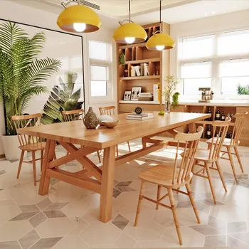 Изделие может быть изготовлено по индивидуальному заказу.Обеденный стол и стулья из цельного дерева в скандинавском стиле, домашняя гостиная, небольшая квартира, бревенчатые обеденные столыдома