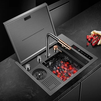 Стиральная машина для фруктов и овощей, раковина Nano Bar, черная кухня s Smart из нержавеющей стали с мойкой для чаш, накладка