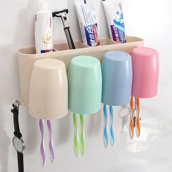 Набор многофункциональных настенных держателей зубных щеток для зубной пасты без гвоздей и отверстий для ванной комнаты, Встроенный тюбик для зубной щетки