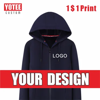 Индивидуальная Зимняя толстая мужская куртка с логотипом YOTEE, толстовка с вышивкой, Повседневная толстовка на молнии, Модная мужская куртка с принтом, Куртка