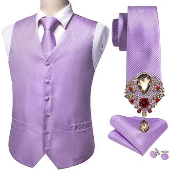 5 шт. Дизайнерский Мужской свадебный костюм, Жилет Светло-фиолетового цвета, однотонный жаккардовый шелковый жилет, броши для галстука, жилет, комплект Barry.Жених Ван