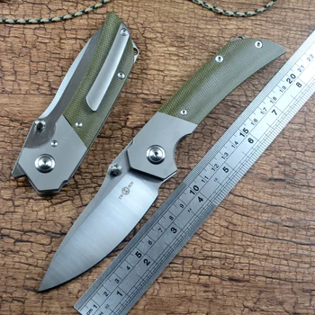 Складной нож TWO SUN D2 с атласным лезвием, керамический шарикоподшипник, Микарта, титановая ручка, Походный охотничий карманный нож TS369