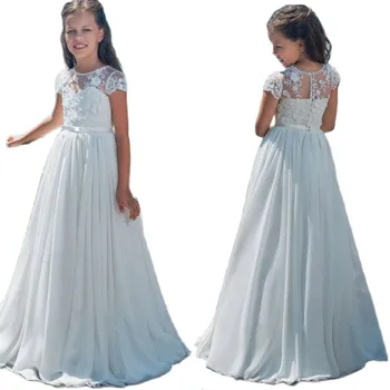 Шифоновые кружевные платья в цветочек для девочек с бантом, украшенные бисером и аппликацией в виде кристаллов, бальное платье для первого причастия для девочек по индивидуальному заказу