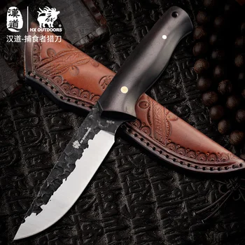 HX Outdoor 9Cr18Mov Фиксированный Походный нож Janpan С деревянной ручкой для Выживания, Кованые Охотничьи Ножи В кожаных ножнах, Прямая поставка