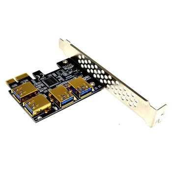 Подержанный Позолоченный Адаптер-концентратор Мультипликатора для Майнинга Биткоинов на устройствах BTC PCI-E Riser Card от 1X до 16x1 до 4 Слотов USB 3.0