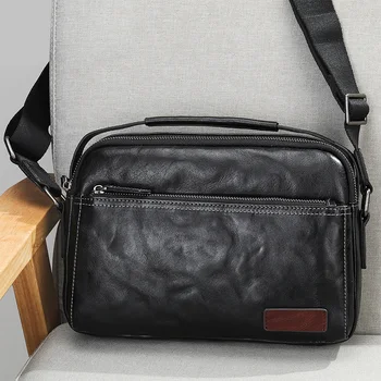 Сумка на плечо Мужская деловая для кожаных пассажиров, черная натуральная брендовая сумка, мужская диагональная дизайнерская Мода