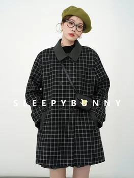 Корейские шикарные клетчатые винтажные зимние пальто для женщин, уютное модное женское пальто для пригородных поездок, зимнее эстетичное женское холодное пальто