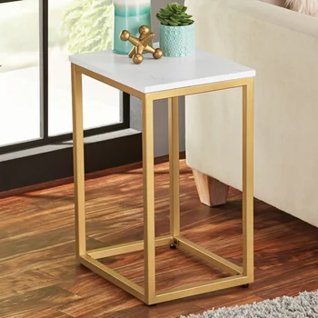 Торцевой стол Mainstays, белая столешница с золотой рамкой, деревянный стол