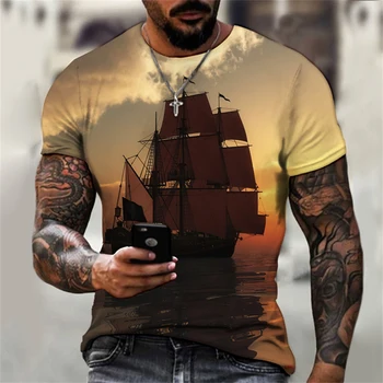 2023 Летняя Новая Мужская футболка с перекрестной каймой, Горячая 3D Цифровая печать, Повседневный Топ с коротким рукавом и круглым вырезом