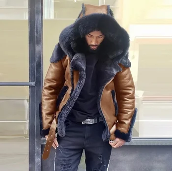 Зимняя мужская куртка, пальто 2023, меховая куртка в стиле панк, осенняя одежда из кожи и замши, искусственный мех, искусственная кожа, мужская одежда